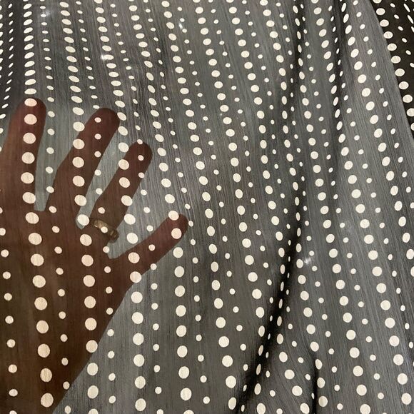 CHICO'S women 3 -XL black white Polka Dot sheer tie front poly blouse button up - Picture 4 of 13